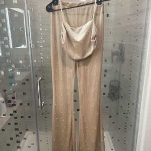 Gold w Pearls Women's Two Piece Set